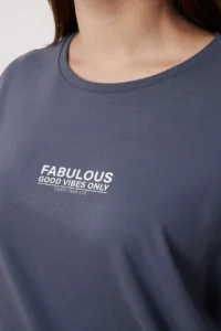 Trendyol Curve Anthracite Oversized Fit 100% Cotton Front and Back Printed Knitting Plus Size T-Shirt - Image 3