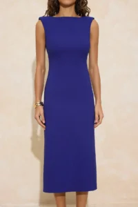 TRENDYOLMiLLA Saks Blue Back Detailed Midi Flexible Weaving Dress - Image 3