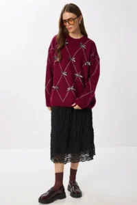 Lovelyİstanbul Lined Summer Midi Lace Skirt  Black - Image 2