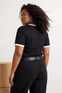 Trendyol Curve Black Crew Neck Printed Knitting Plus Size T-Shirt - Image 2