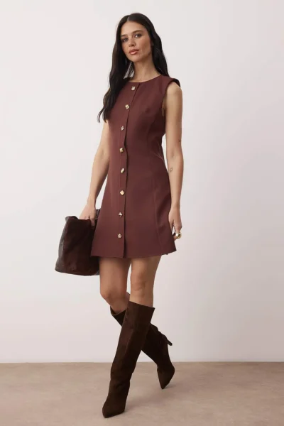 TRENDYOLMiLLA Brown Accessory Detailed Mini Weaving Dress