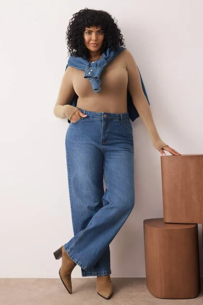 Trendyol Curve Mavi High Waist Wide Leg Plus Size Wide Leg jeans