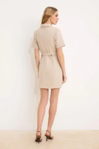 TRENDYOLMiLLA Beige Arched Mini Gabardine Weaving Shirt Dress - Image 4