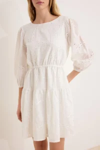 TRENDYOLMİLLA Ecru Binding Detailed embroidery Short / Mini Weaving Dress - Image 3