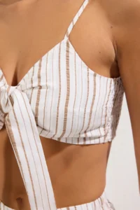 TRENDYOLMiLLA Beige Striped Weaving slit Beach High Waist Blouse-Pants Set - Image 5
