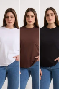 Trendyol Curve Black-White-Brown 3 Sets Paket Normal Pattern Basic Crew Neck Knitting T-Shirt