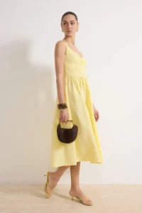 TRENDYOLMİLLA Light Yellow Gipelli Midi Poplin Weaving Dress - Image 2