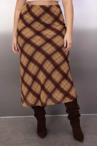 Trendyol Curve Multicolored Siphon Midi Plaid/Checkered Weaving Plus Size Skirt - Image 3