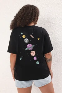 Trendyol Curve Black Galaxy Printed Oversized Fit Plus Size T-Shirt - Image 9