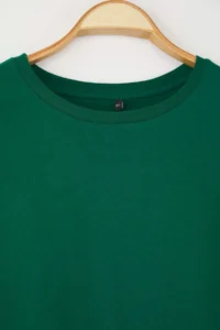 Trendyol Curve Emerald Green Crew Neck Sleeves Frilly 100% Cotton Knitting T-Shirt - Image 7