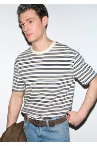 Mavi Navy Blue Striped Ecru T-Shirt Loose Fit / Loose Comfortable Cut 0613166-83699 - Image 3