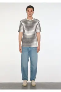 Mavi Navy Blue Striped Ecru T-Shirt Loose Fit / Loose Comfortable Cut 0613166-83699 - Image 5
