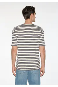 Mavi Navy Blue Striped Ecru T-Shirt Loose Fit / Loose Comfortable Cut 0613166-83699 - Image 6