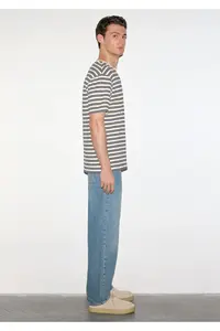 Mavi Navy Blue Striped Ecru T-Shirt Loose Fit / Loose Comfortable Cut 0613166-83699 - Image 7