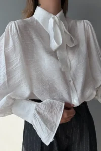TRENDYOLMİLLA White Binding Detailed Lightly Transparent Soft Feeling Boho Shirt - Image 4