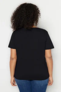 Trendyol Curve Black-White 2 Sets Paket Basic V-neck 100% Cotton Knitting Plus Size T-Shirt - Image 6