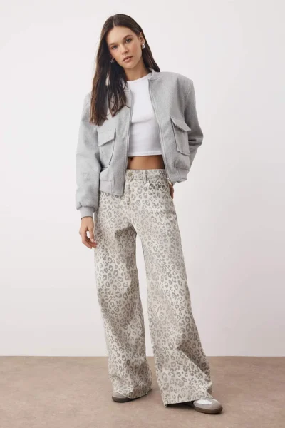 TRENDYOLMİLLA Multicolored Regular Waist Plaid Patterned Wide Leg Wide Leg 100% Cotton Non-Stretch jeans