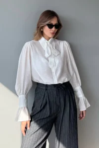TRENDYOLMİLLA White Binding Detailed Lightly Transparent Soft Feeling Boho Shirt - Image 2