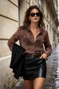 TRENDYOLMİLLA Burgundy Boho Shawl Patterned Unlined Yoryo Siphon Shirt