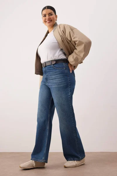 Trendyol Curve Mavi High Waist Wide Leg denim plus size jeans