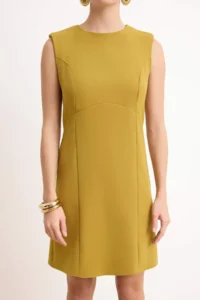 TRENDYOLMİLLA Oil Green padded Plain Sleeveless Mini Flexible Weaving Dress - Image 3