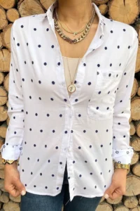 FEMELLE Women White Puantiye Embroidered Cotton Shirt