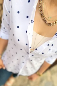 FEMELLE Women White Puantiye Embroidered Cotton Shirt - Image 2