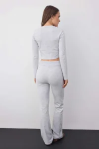 TRENDYOLMİLLA Wardrobe Essentials –Gray Melange slim/Fitting Knitting Top and Bottom Set | - Image 4