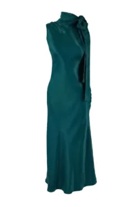 TRENDYOLMİLLA Emerald Green Scarf Detailed Satin Midi Elegant/Evening Dress - Image 5