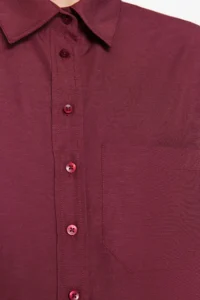 TRENDYOLMİLLA Dark Burgundy Single with pocket Boyfriend/Wide Pattern Cotton Weaving Shirt - Image 6