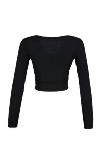 TRENDYOLMİLLA Black Button Detailed Square Neck Fitted Ribbed Flexible Crop Knitting Blouse - Image 8