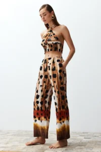 TRENDYOLMiLLA Abstract Patterned Weaving 100% Cotton Blouse Pants Beach Set - Image 2