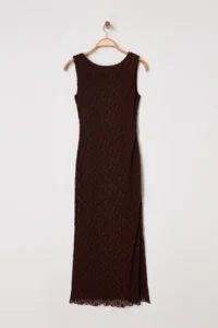 TRENDYOLMİLLA Brown Lace bodycon Low-cut back Flexible Knitting Dress - Image 3