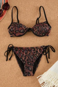 TRENDYOLMİLLA Leopard Patterned V Telli balconette Covered brazilian Regular Waist Bikini Set - Image 5