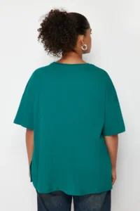 Trendyol Curve Green Wide Pattern Crew Neck Printed 100% Cotton Knitting T-Shirt - Image 6