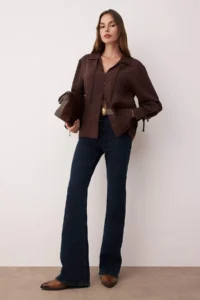 TRENDYOLMİLLA Sustainable Dark Brown Boho Modal Binding Detailed Oversized Modal Shirt - Image 5
