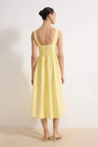 TRENDYOLMİLLA Light Yellow Gipelli Midi Poplin Weaving Dress - Image 4