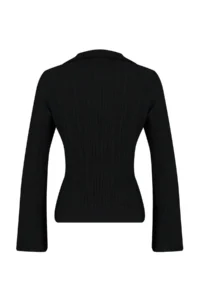 TRENDYOLMİLLA Black pleated and buttoned Flare/Spanish Arm Knitting Shirt - Image 8