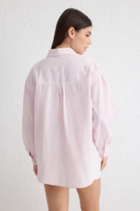 TRENDYOLMİLLA Light Pink Basic Striped Oversized Wide Pattern Weaving Shirt - Image 5