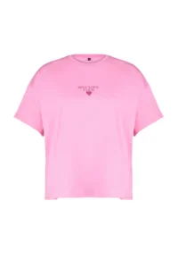 Trendyol Curve Pink Printed Oversized 100% Cotton Knitting T-Shirt - Image 8