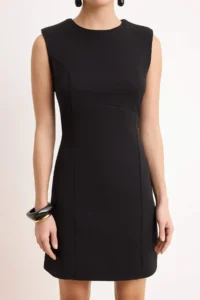 TRENDYOLMİLLA Black padded Plain Sleeveless Mini Flexible Weaving Dress - Image 3