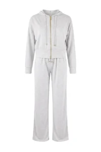 TRENDYOLMİLLA Teen Gray Melanj Zippered Long Sleeve Straight/Pipe Both Knitting Top and Bottom Set - Image 5