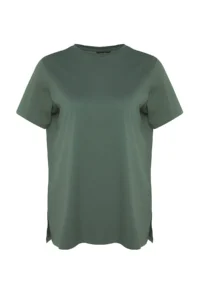 Trendyol Curve Dark MINT relaxed Crew Neck slit 100% Cotton Knitting T-Shirt - Image 6