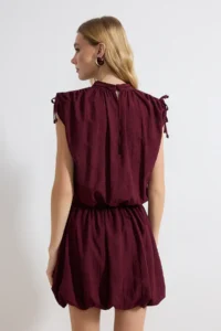 TRENDYOLMİLLA Plum Balloon Skirt Detailed Short / Mini Weaving Dress - Image 4