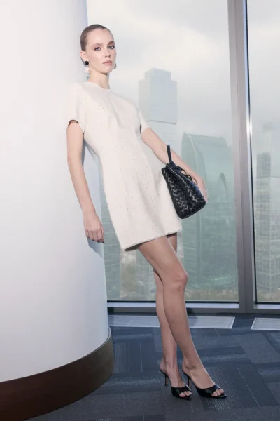 TRENDYOLMİLLA Limited Edition Ecru shiny Tweed Mini Weaving Dress