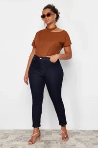 Trendyol Curve Dark Blue Extra Flexible/StretchbLarge Bodysuit skinny jeans - Image 3