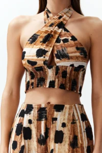 TRENDYOLMiLLA Abstract Patterned Weaving 100% Cotton Blouse Pants Beach Set - Image 4