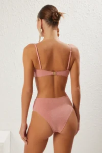 TRENDYOLMİLLA Pink Simli with accessories Strapless Covered Regular High Waist Bikini Set - Image 5