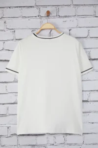 Trendyol Curve Ecru Crew Neck Biye Detailed Basic Plus Size T-Shirt - Image 8