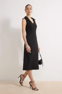 TRENDYOLMİLLA Black V-neck Midi Flexible Weaving Dress - Image 2